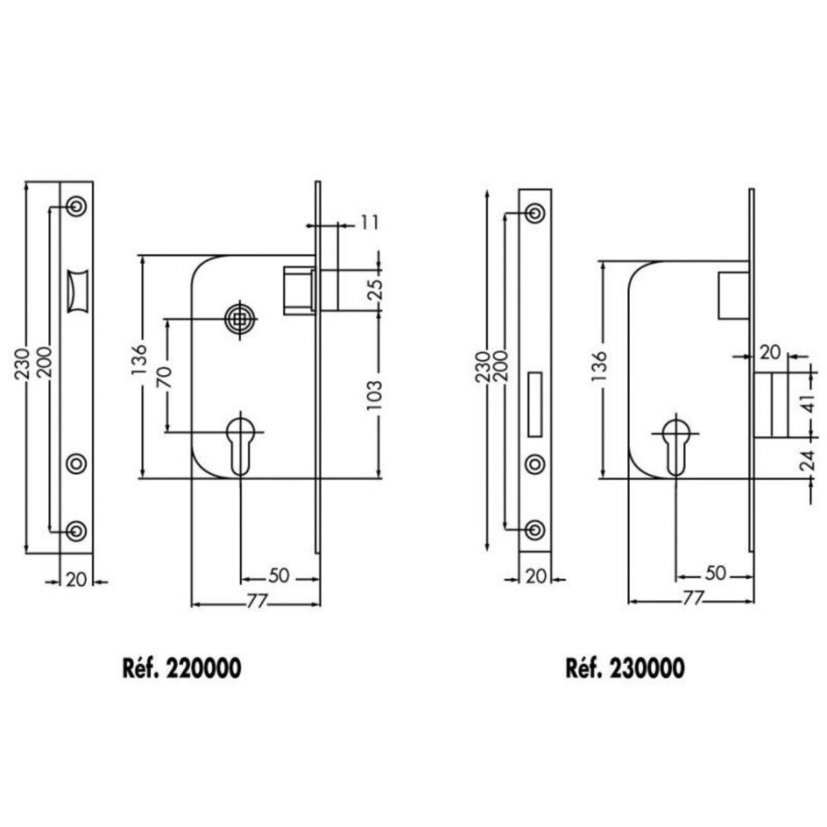 JPM Serrure à larder MULTIBAT axe 50mm finition noir à bout carré sans main JPM 220000 01 1B