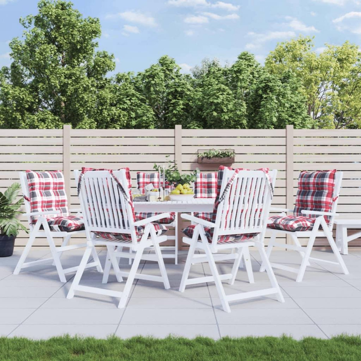 VIDAXL Coussins de chaise a dossier bas lot de 6 motif carreaux rouge