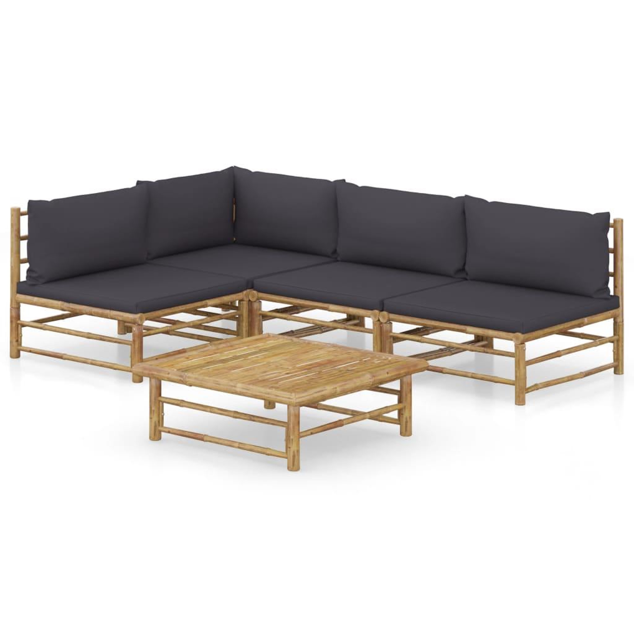 Voir la diapositive 1 : VIDAXL Salon de jardin 5 pcs avec coussins gris fonce bambou