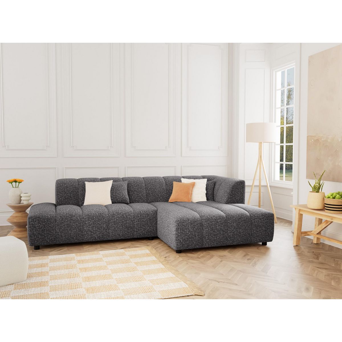 LISA DESIGN Curtis - canapé d'angle droit 4 places en tissu texturé