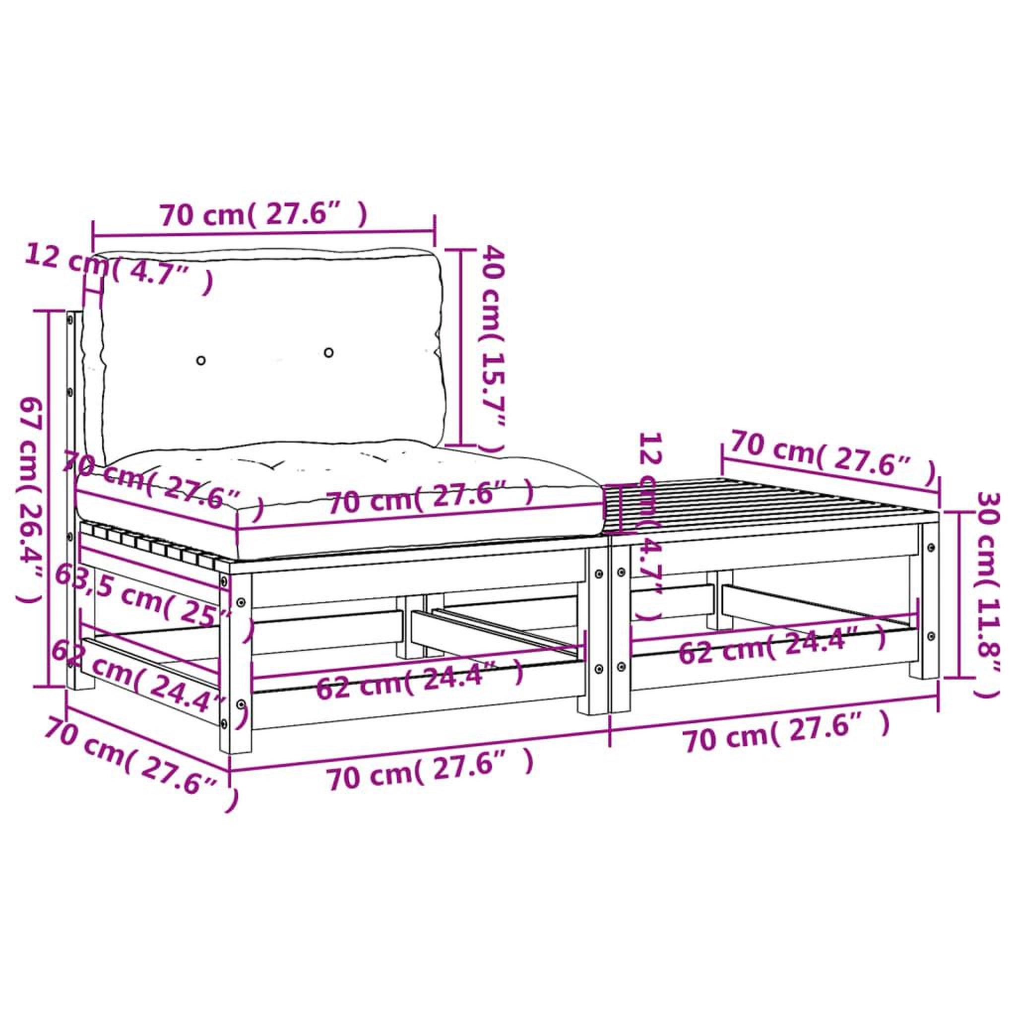 Voir la diapositive 6 : VIDAXL Canape de jardin sans accoudoirs avec coussins et repose-pieds