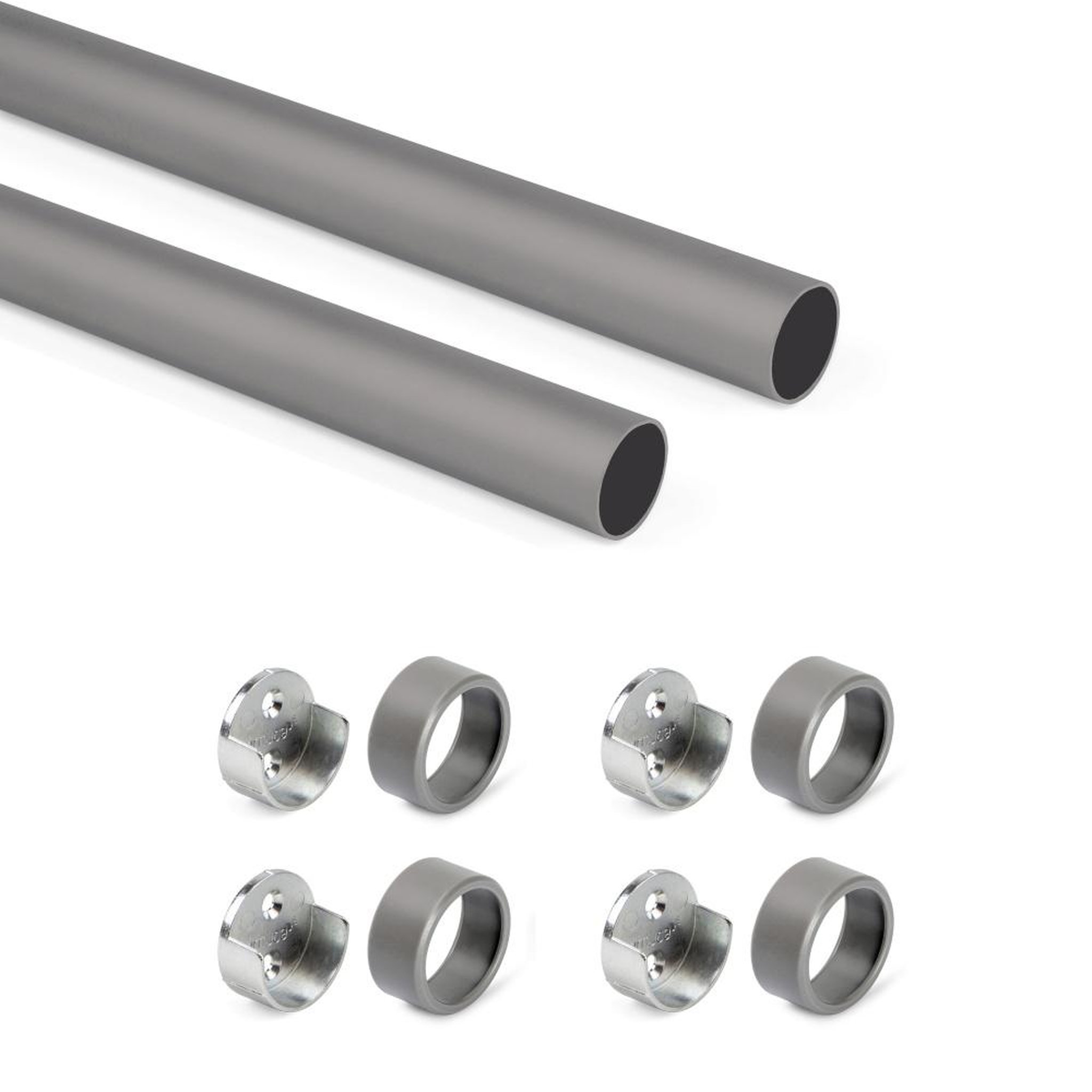 EMUCA SRL Lot de 2 rails ronds pour armoires D.28mm longueur 0.75m avec supports -  Aluminium et Zamak -  Titane