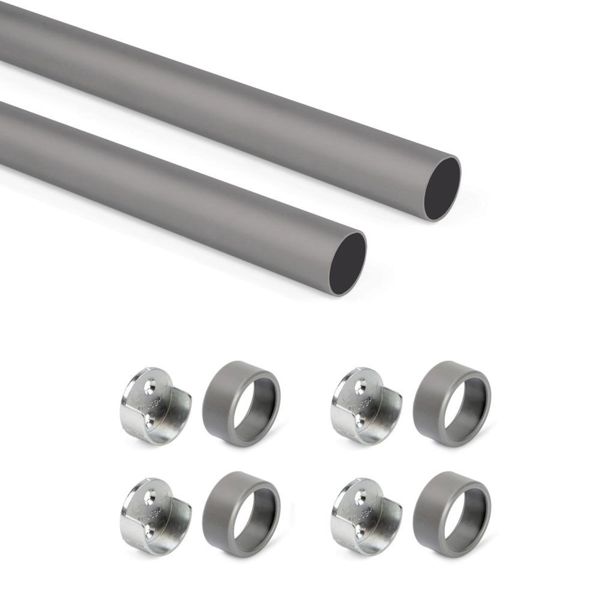 EMUCA SRL Lot de 2 rails ronds pour armoires D.28mm longueur 0.75m avec supports -  Aluminium et Zamak -  Titane