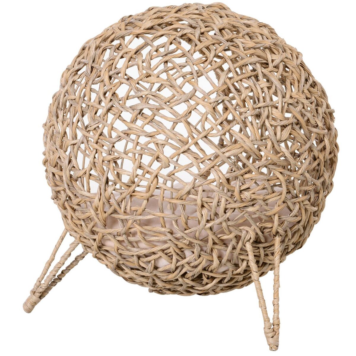 PAWHUT PawHut Panier chat lit chat cosy grand confort dim. Ø 52 x 58H cm coussin moelleux inclus résine tressée imitation rotin beige