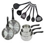 Voir la diapositive 1 : Fackelmann Set 2 poêles 20 et 24 cm 3 casseroles 12 16 et 20 cm en inox et 6 ustensiles Fackelmann Geneva