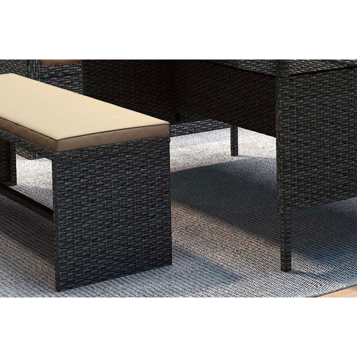 CONCEPT USINE Salon de jardin 8 places résine gris foncé et beige MOOREA