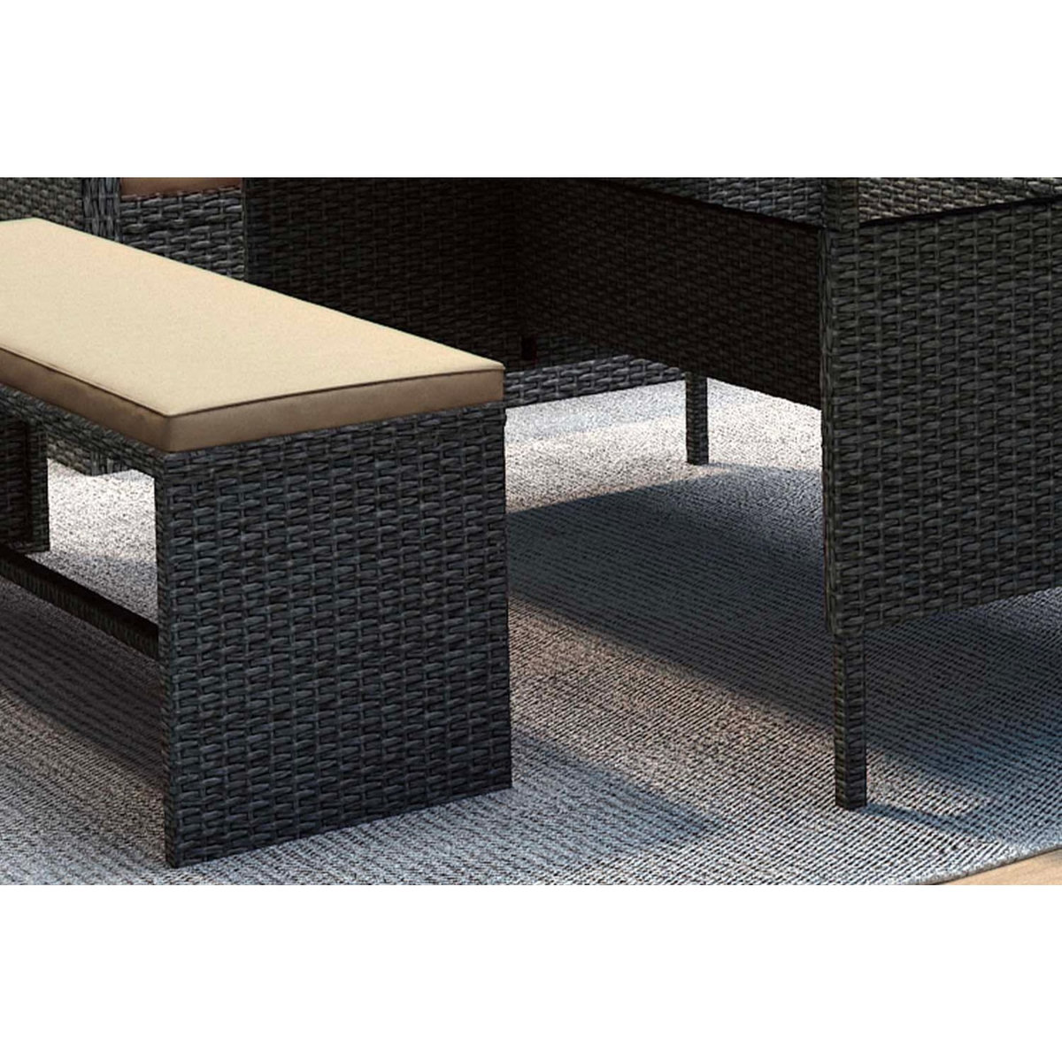 CONCEPT USINE Salon de jardin 8 places résine gris foncé et beige MOOREA