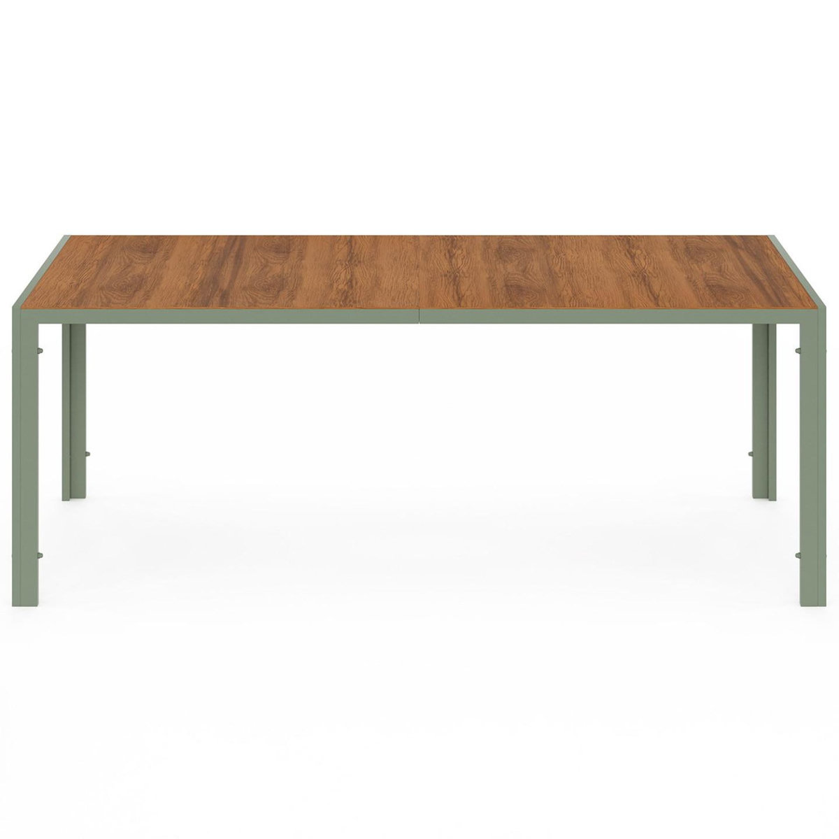 ID MARKET Salon de jardin NOUMEA table 190 cm plateau verre trempé effet bois et 8 chaises empilables vert et bois