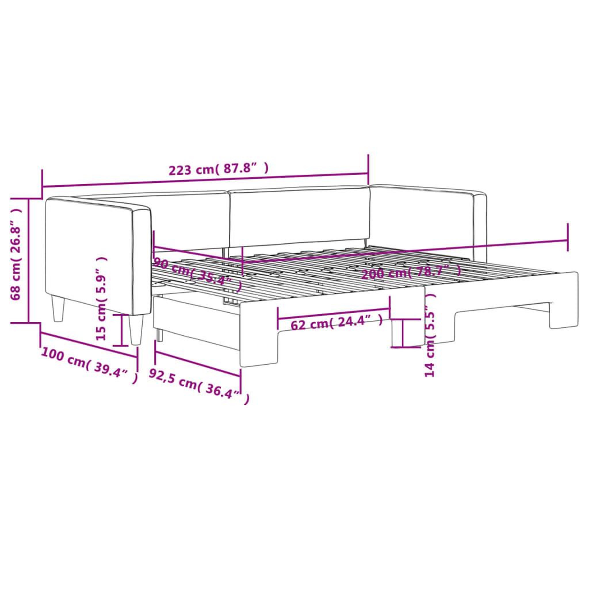 Voir la diapositive 6 : VIDAXL Lit de jour avec gigogne sans matelas gris clair 90x200 cm