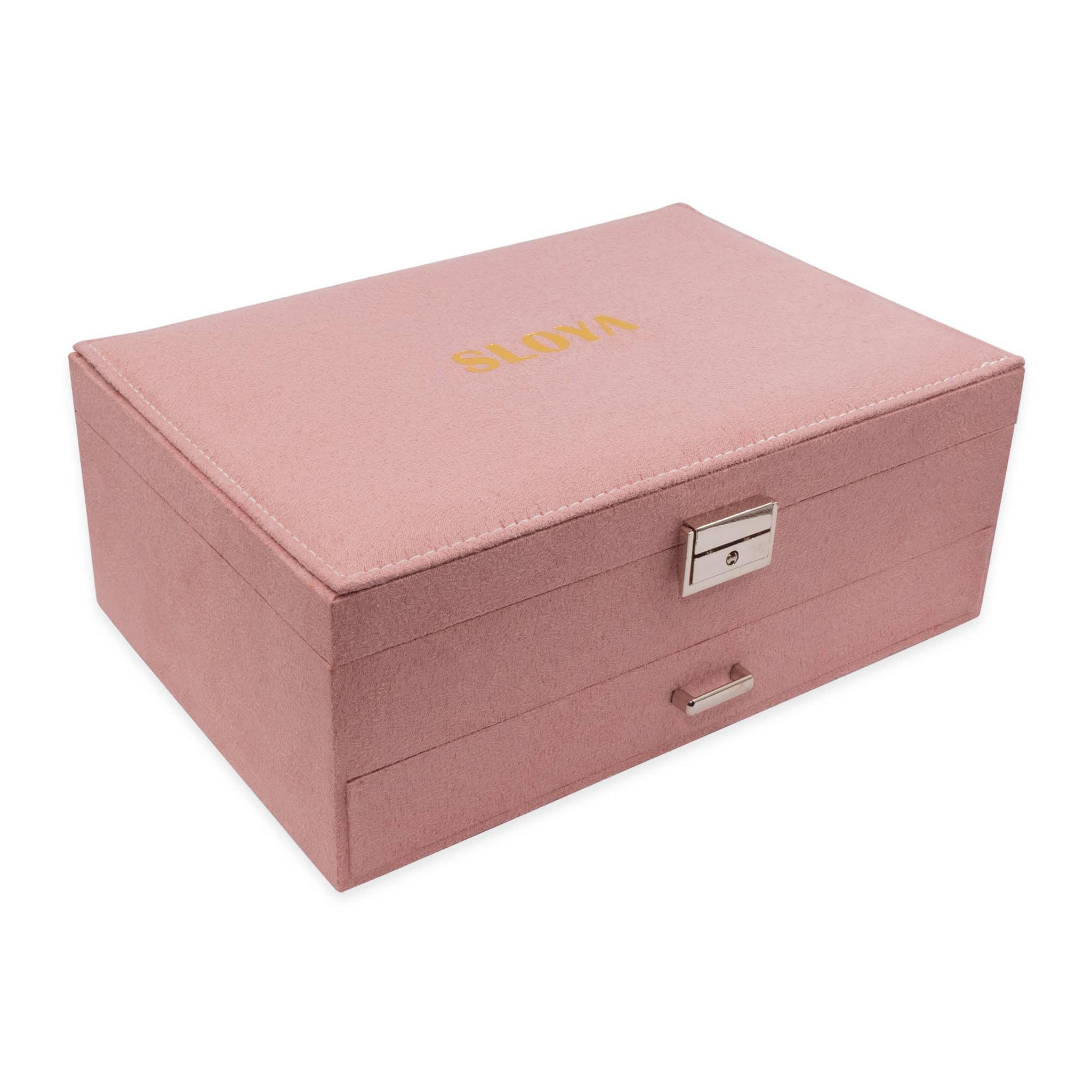 Voir la diapositive 3 : SLOYA Grande boîte à bijoux velours rose pêche