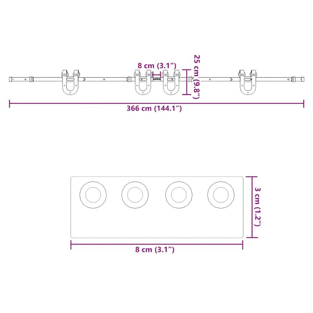 VIDAXL Kit de quincaillerie de porte coulissante 366 cm acier noir