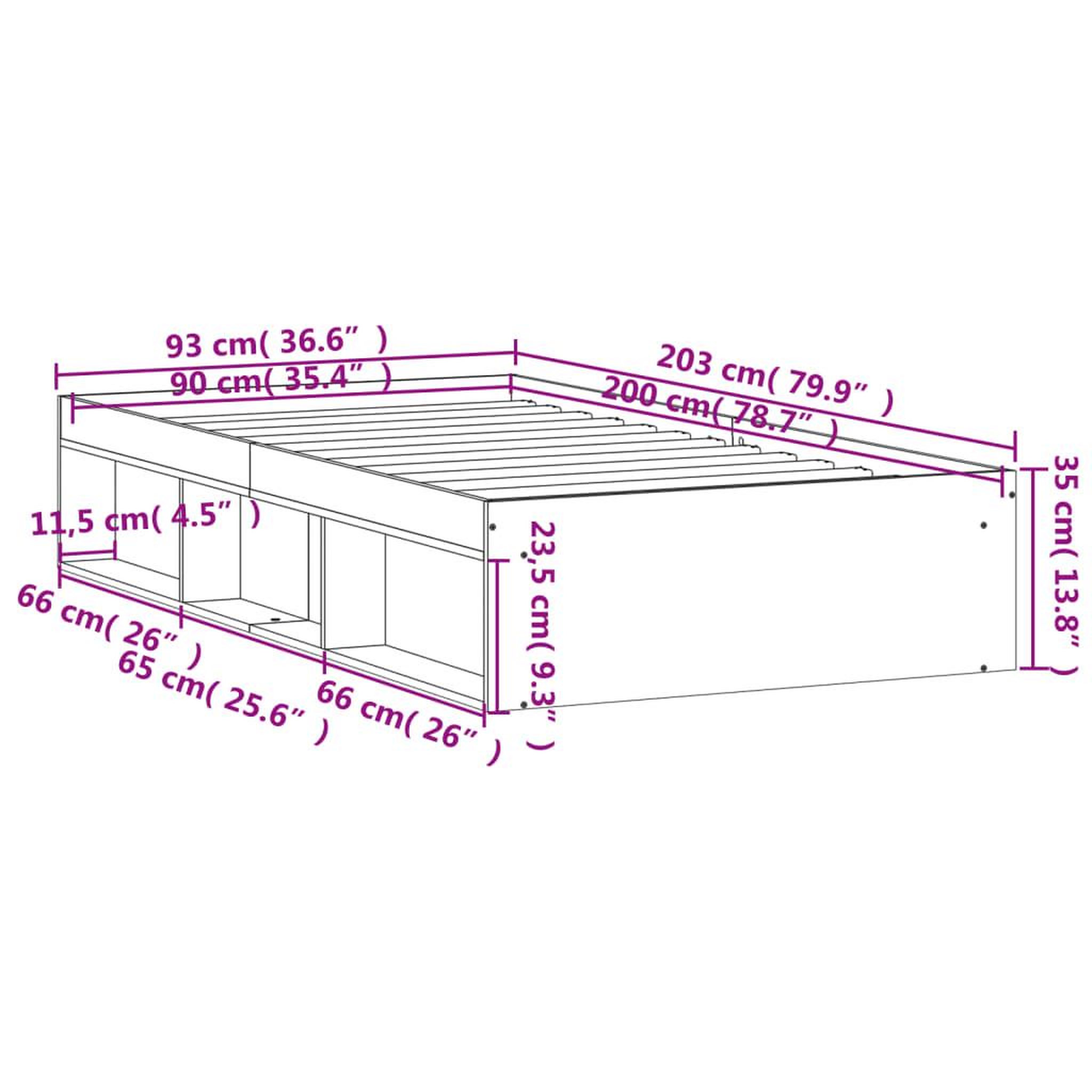 Voir la diapositive 6 : VIDAXL Cadre de lit sans matelas chene fume 90x200 cm