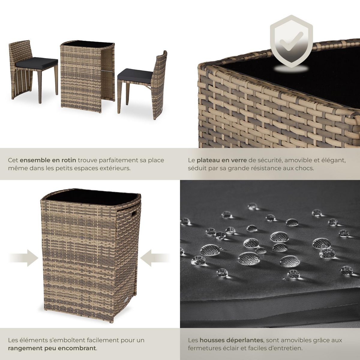 tectake Salon de jardin avec cadre en aluminium marron naturel