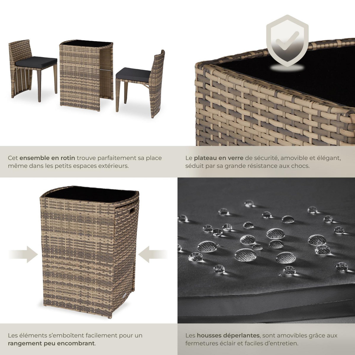 tectake Salon de jardin avec cadre en aluminium marron naturel