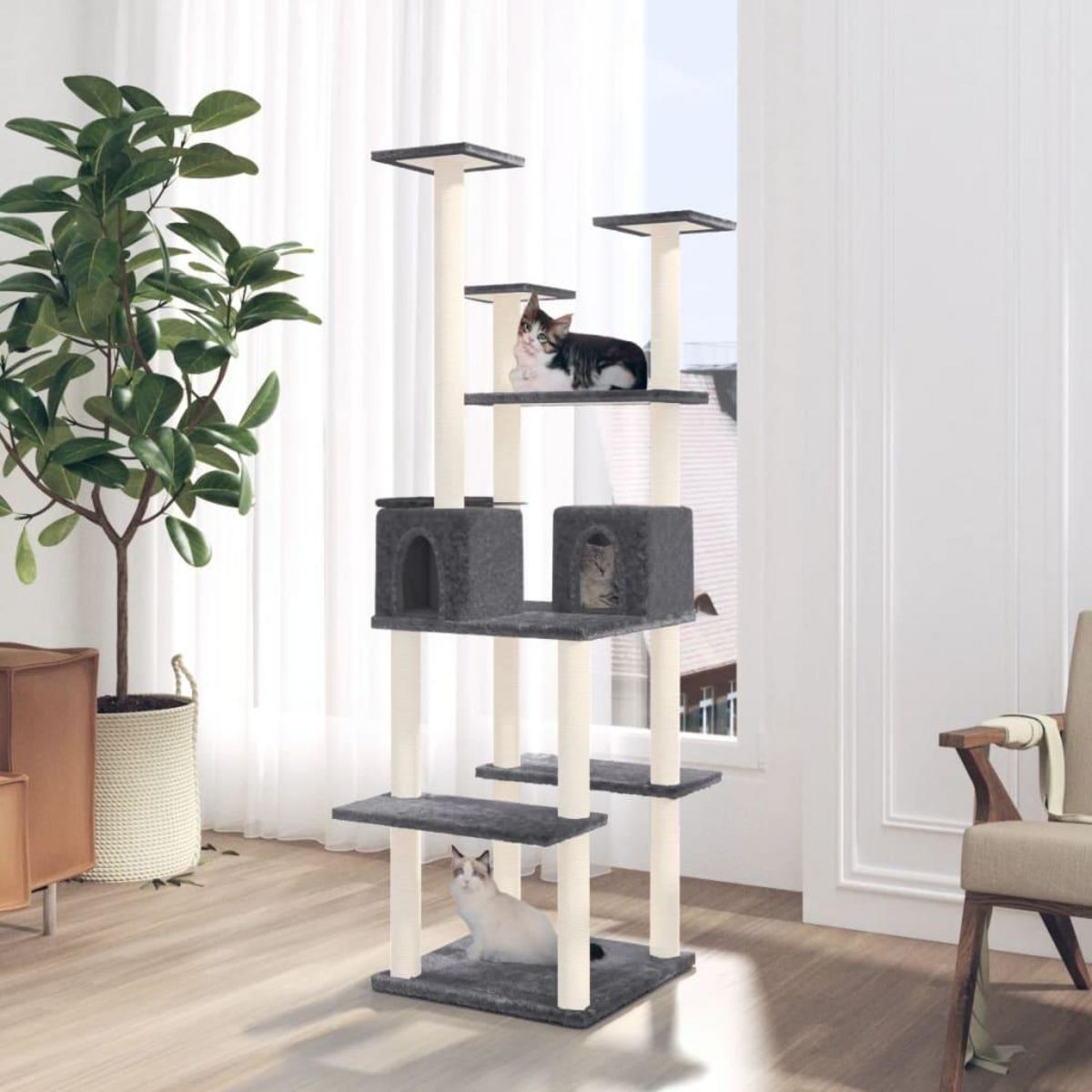 VIDAXL Arbre a chat avec griffoirs en sisal Gris fonce 167 cm