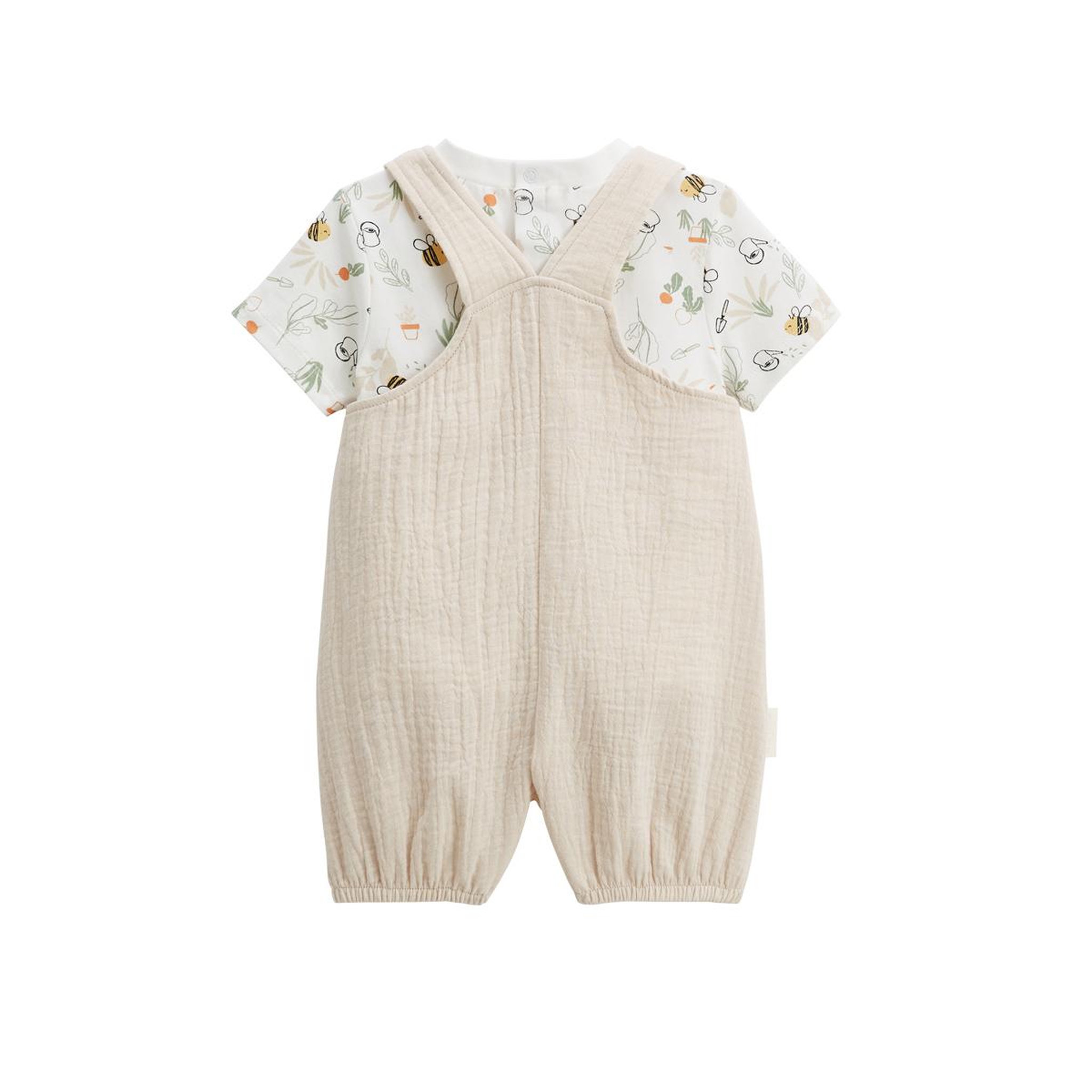 Voir la diapositive 2 : Petit Béguin Ensemble salopette bébé en gaze de coton et t-shirt eden