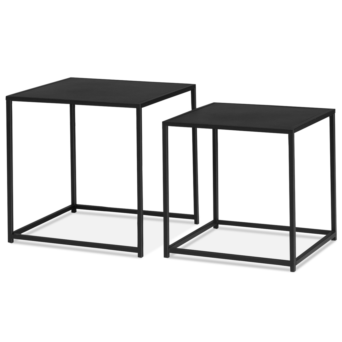 ID MARKET Lot de 2 tables basses gigognes DAVIS 40/45 en métal noir mat design industriel