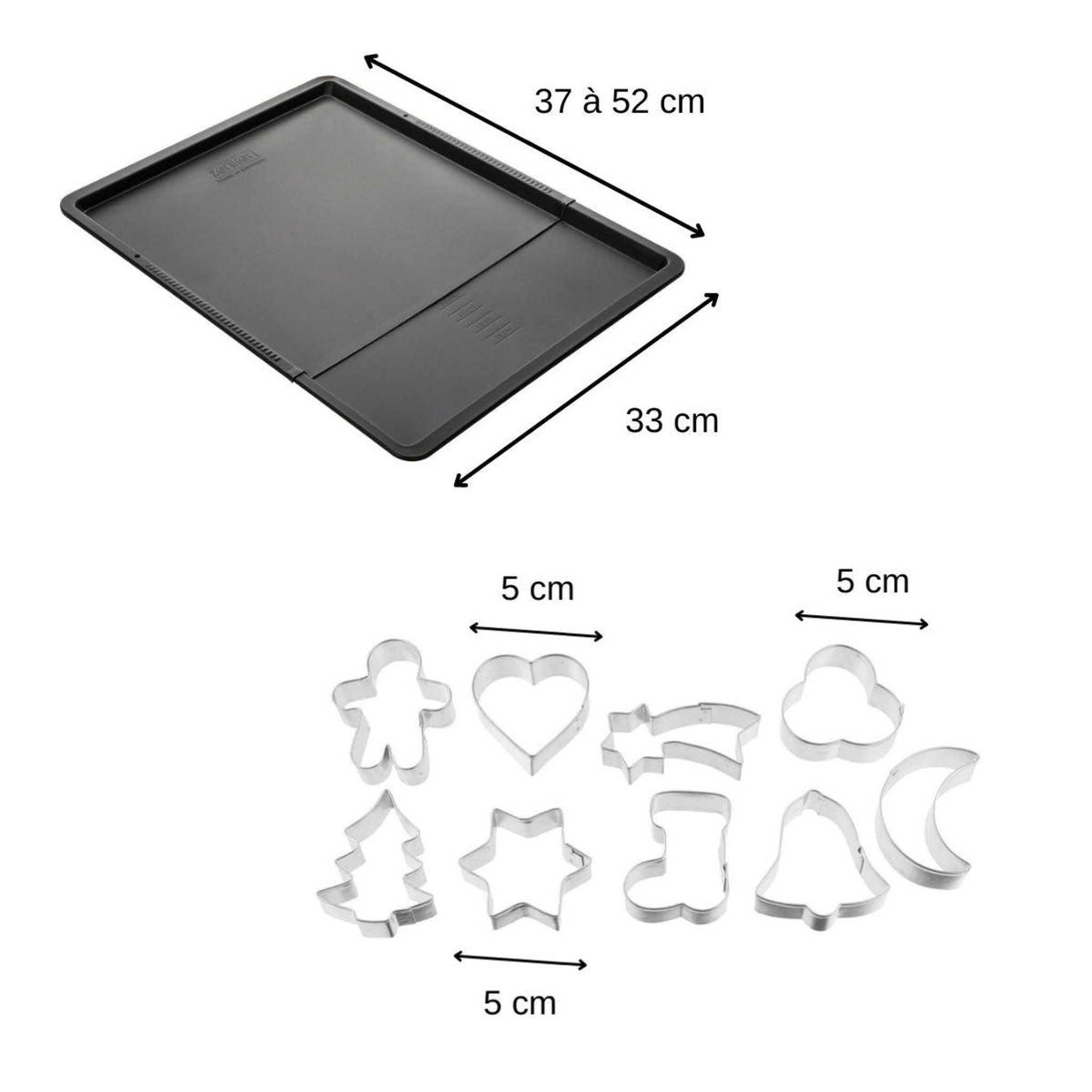 Voir la diapositive 3 : ZENKER Ensemble avec plaque à pâtisserie extensible et 9 emporte-pièces sur cintre zenker