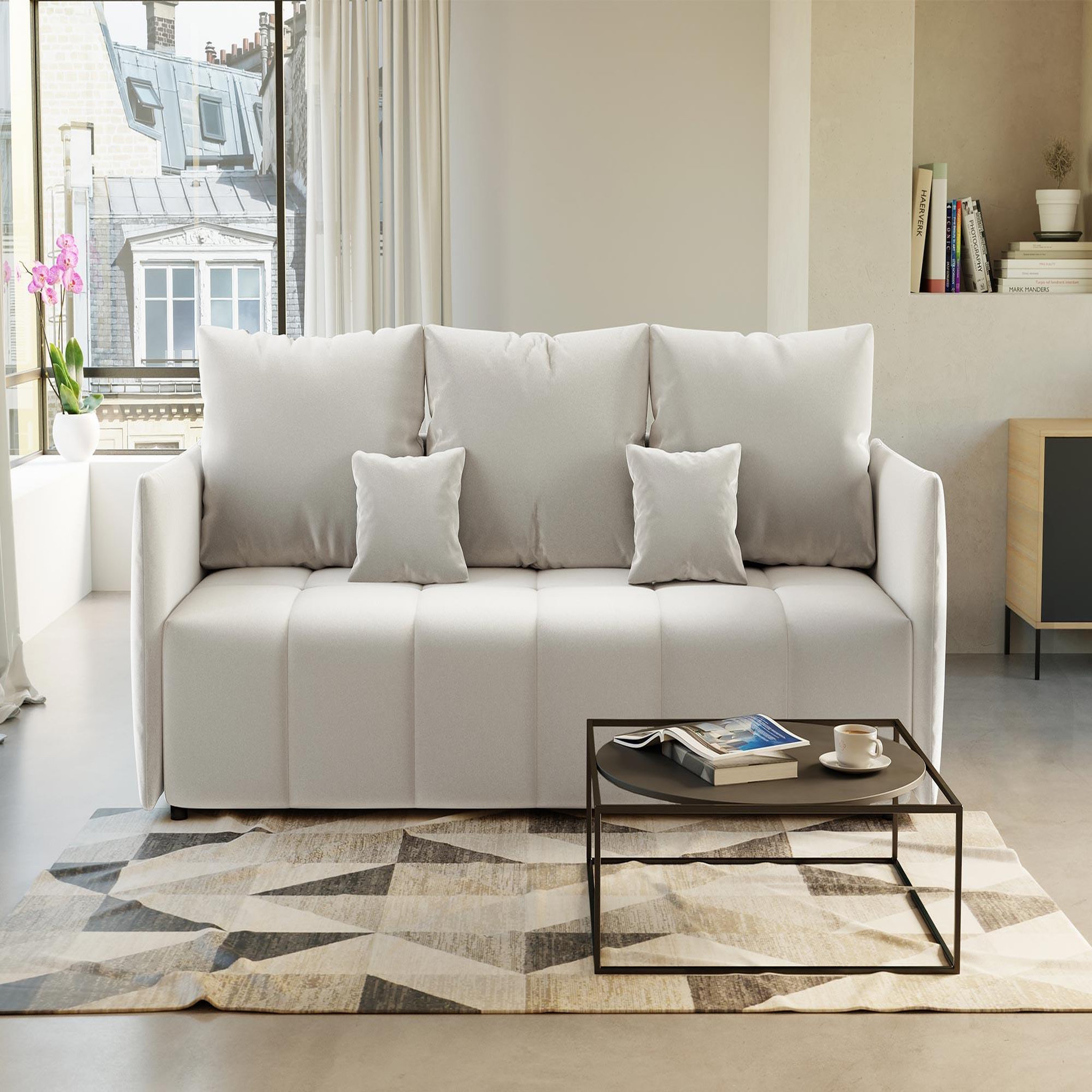 Voir la diapositive 1 : BEST MOBILIER Petra - canapé 3 places convertible avec coffre - en velours