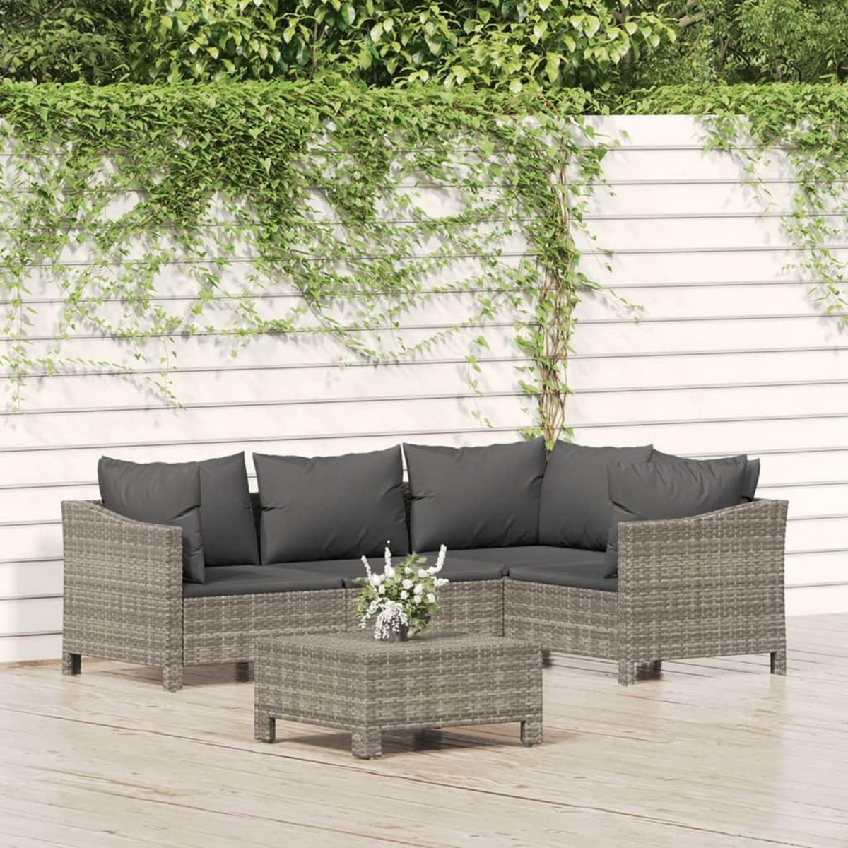 VIDAXL Salon de jardin 5 pcs avec coussins Gris Resine tressee
