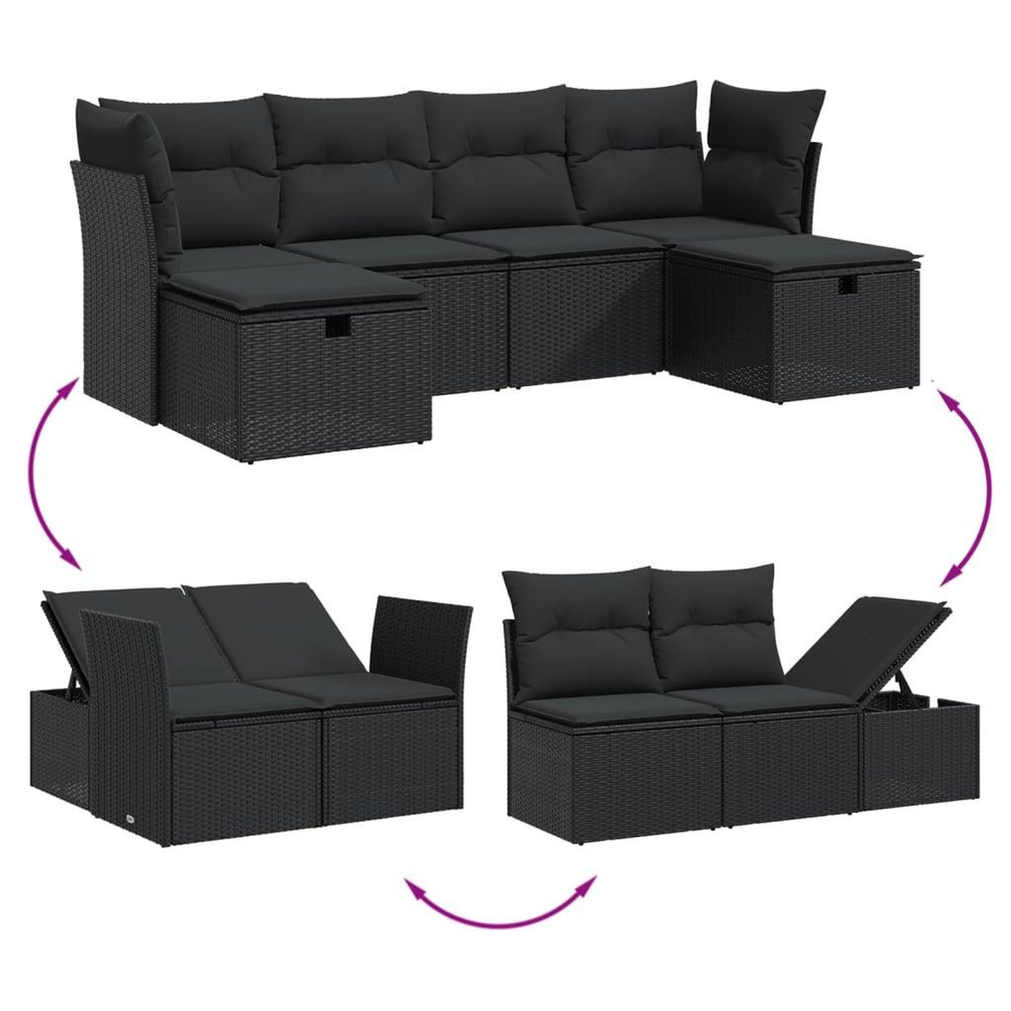 Voir la diapositive 3 : VIDAXL Salon de jardin 6 pcs avec coussins noir resine tressee