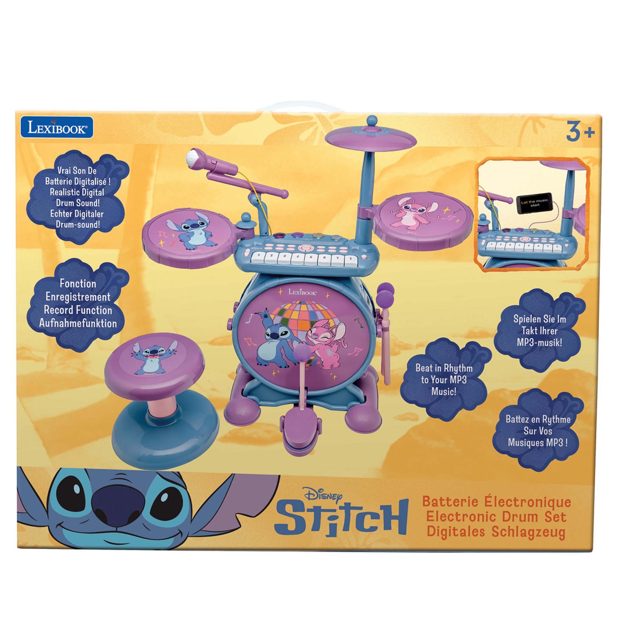 Voir la diapositive 2 : Lexibook Batterie électronique lumineuse complète avec clavier, cymbales et tabouret Stitch