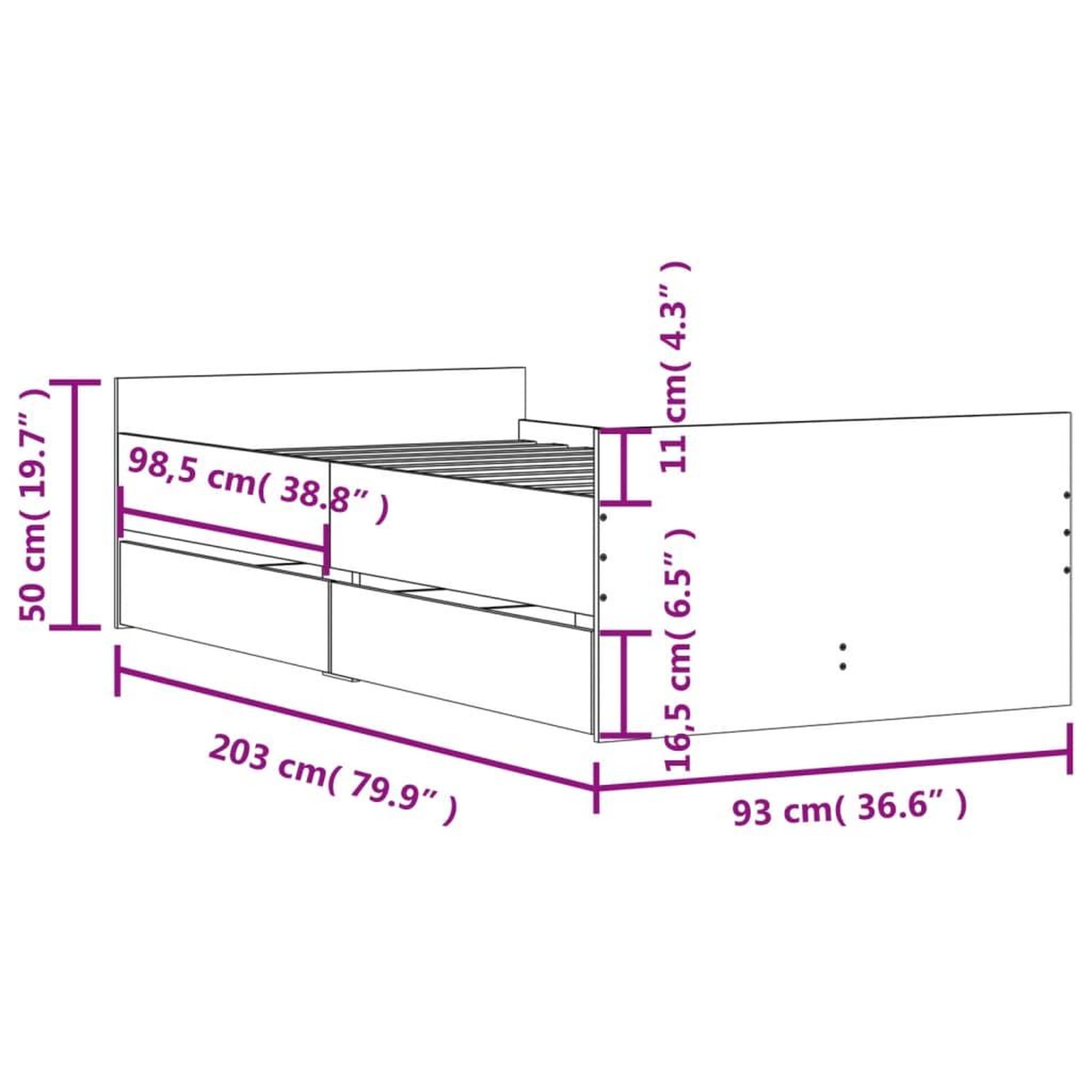 Voir la diapositive 6 : VIDAXL Cadre de lit avec tiroirs sans matelas blanc 90x200 cm