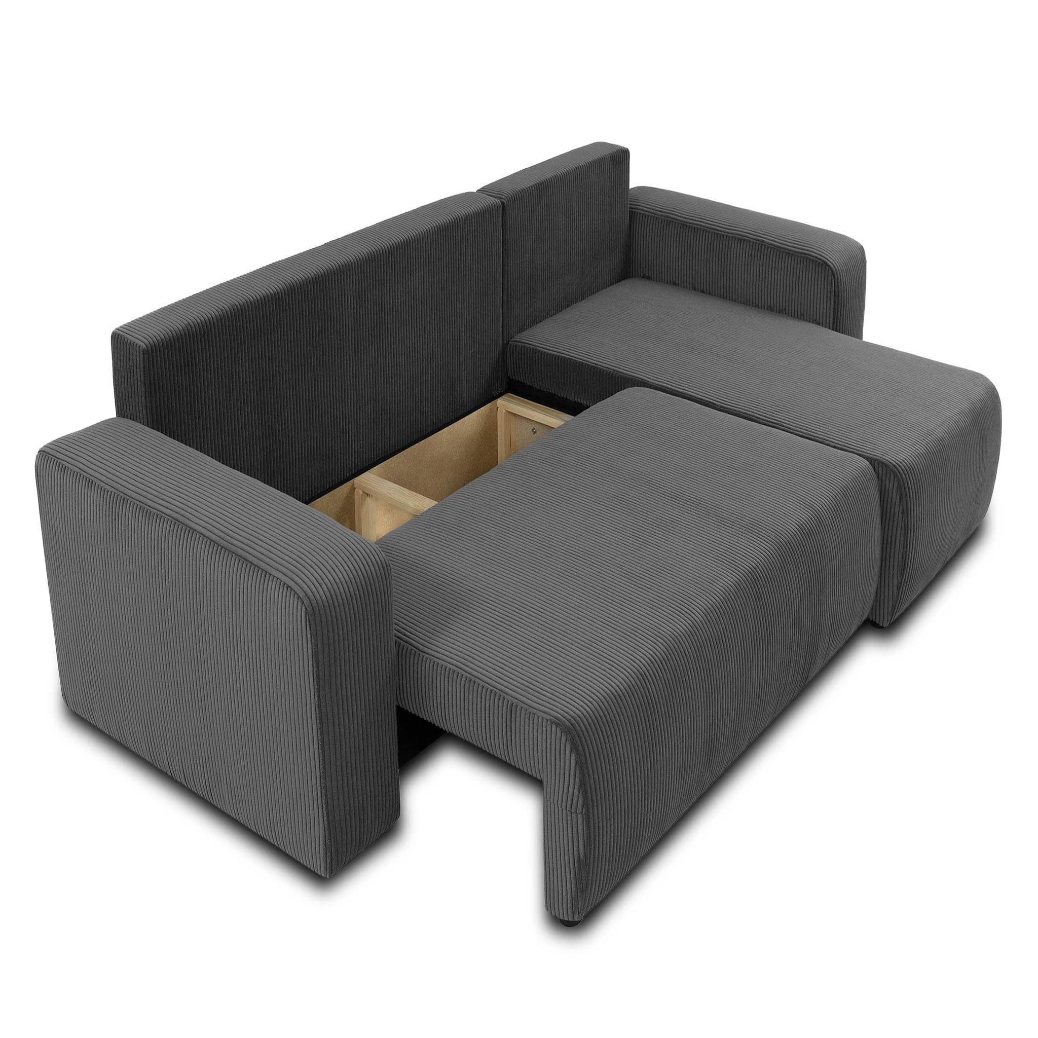 Voir la diapositive 2 : BEST MOBILIER Artemisa - canapé d'angle réversible 4 places - convertible avec coffre - en velours côtelé
