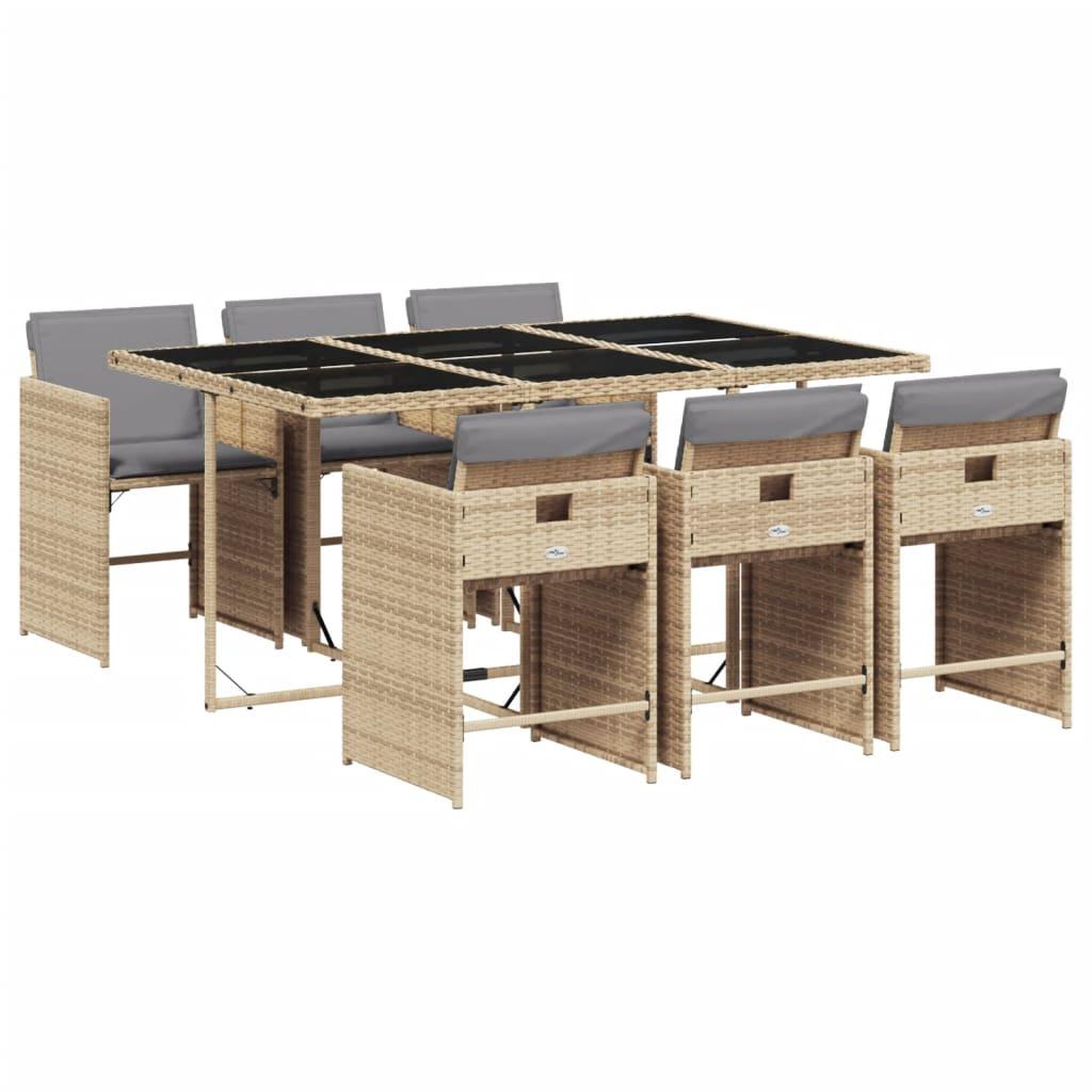Voir la diapositive 2 : VIDAXL Ensemble a manger de jardin coussins 7 pcs melange beige rotin