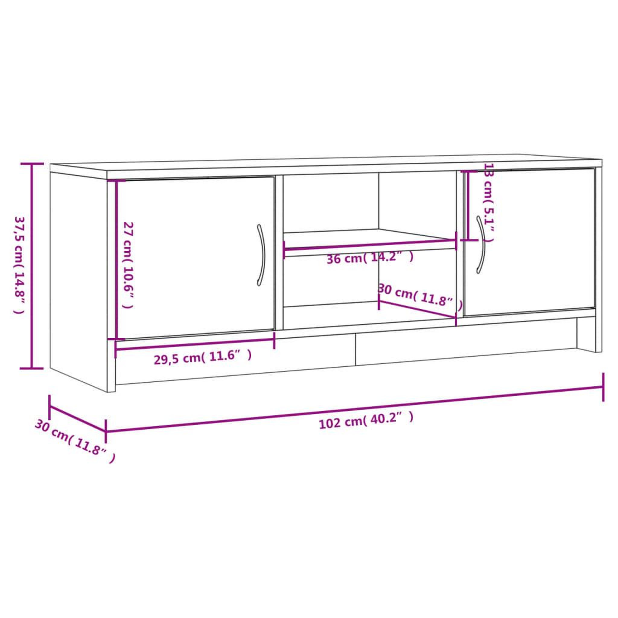 Voir la diapositive 6 : VIDAXL Meuble TV gris beton 102x30x37,5 cm bois d'ingenierie