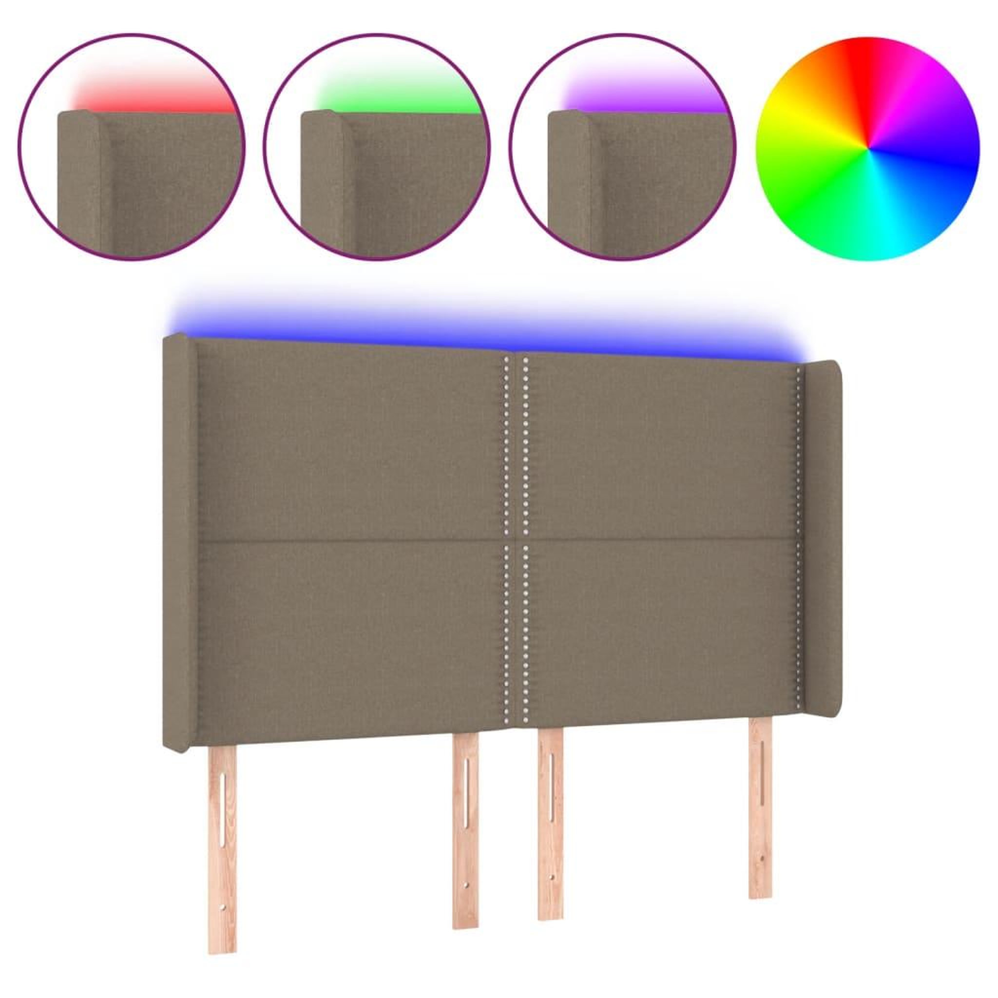 Voir la diapositive 2 : VIDAXL Tete de lit a LED Taupe 147x16x118/128 cm Tissu