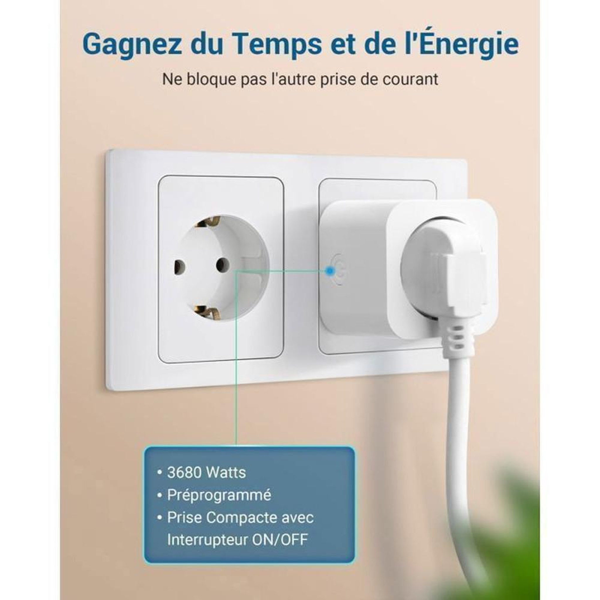 Voir la diapositive 5 : Kit prises connectées télécommandées 4 sorties + 1 télécommande, EU Type E/F, contrôle RF 433,92 MHz jusqu'à 30 m, blanc