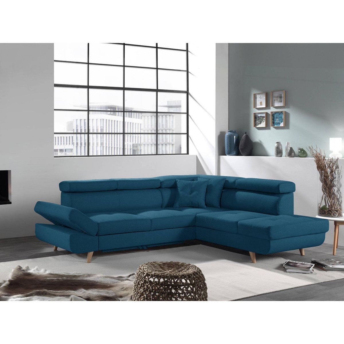 BEST MOBILIER Linea - canapé d'angle droit convertible - 5 places - avec têtières