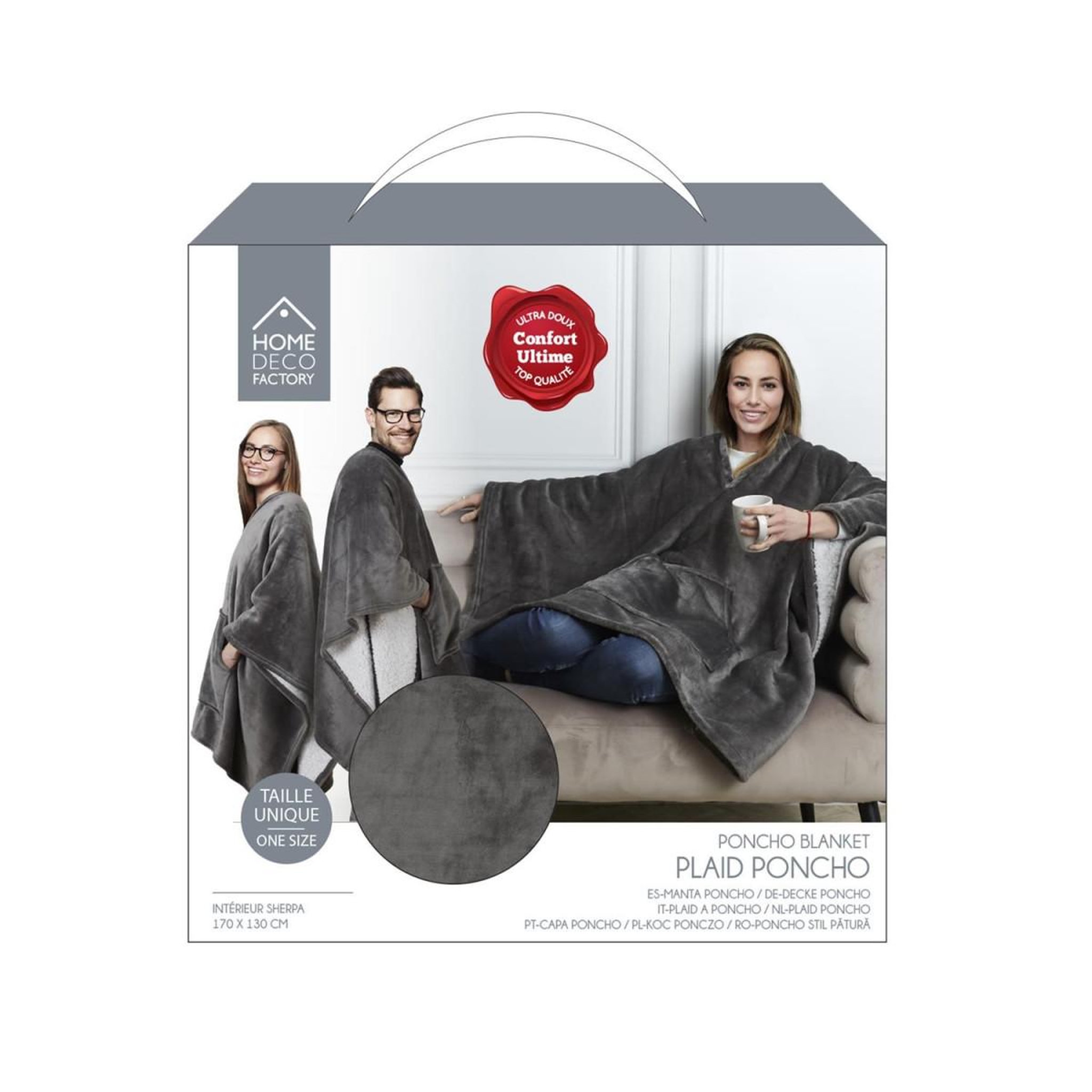 Voir la diapositive 4 : The Home Deco Factory Plaid déco  poncho  130x170cm gris