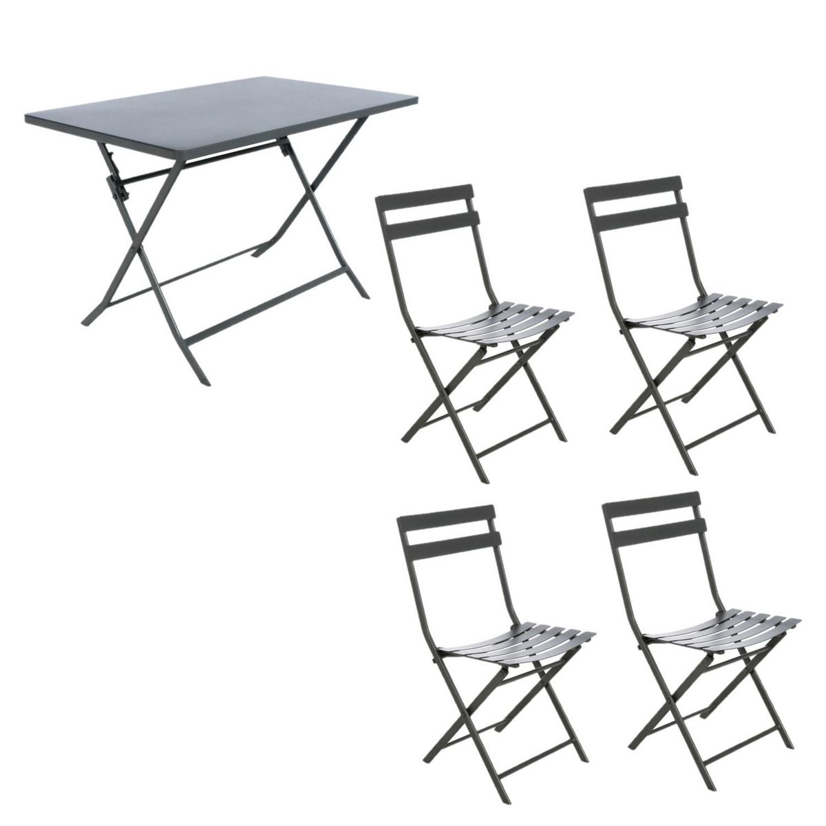 HESPERIDE Ensemble table de jardin pliante + 4 chaises Greensboro - Graphite