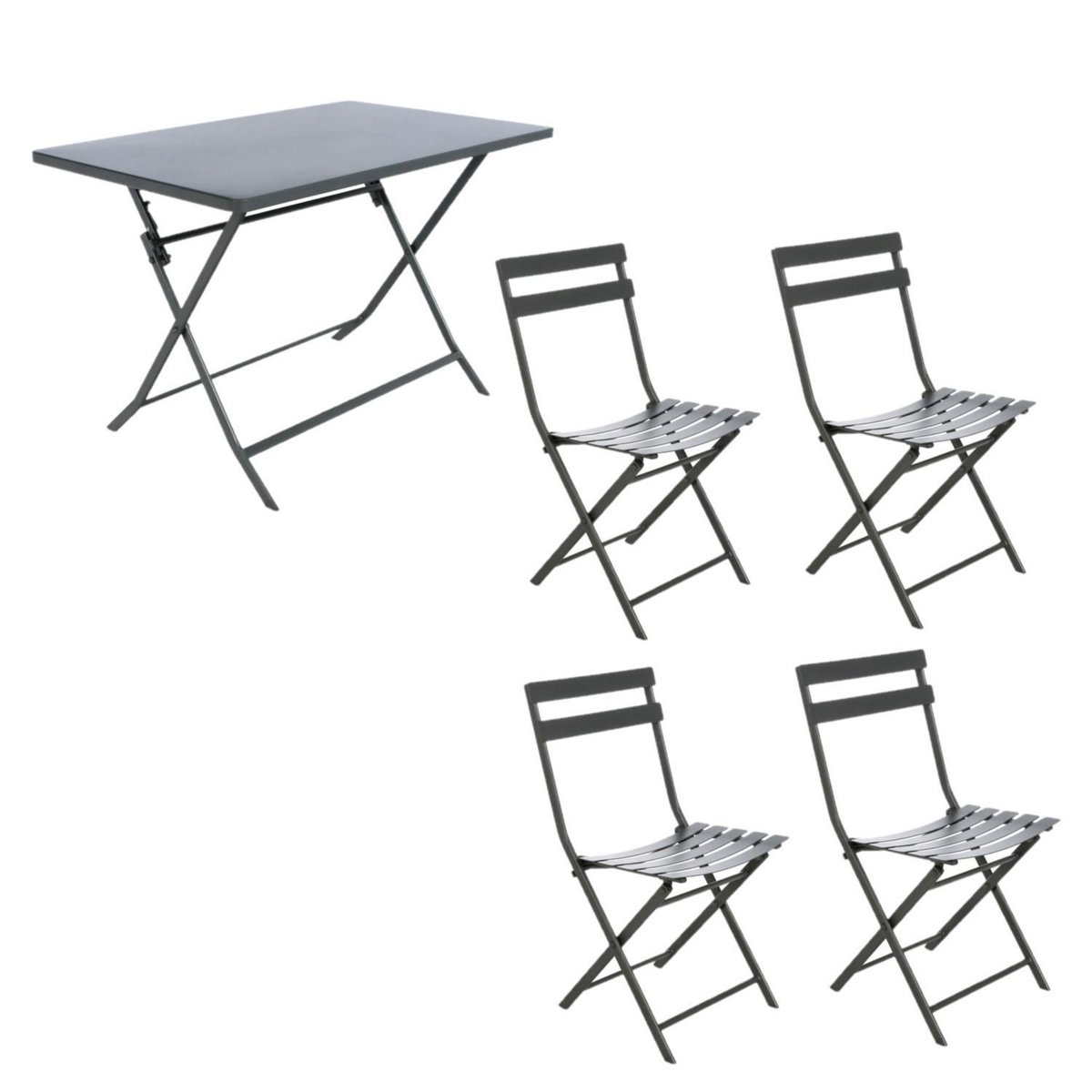 HESPERIDE Ensemble table de jardin pliante + 4 chaises Greensboro - Graphite