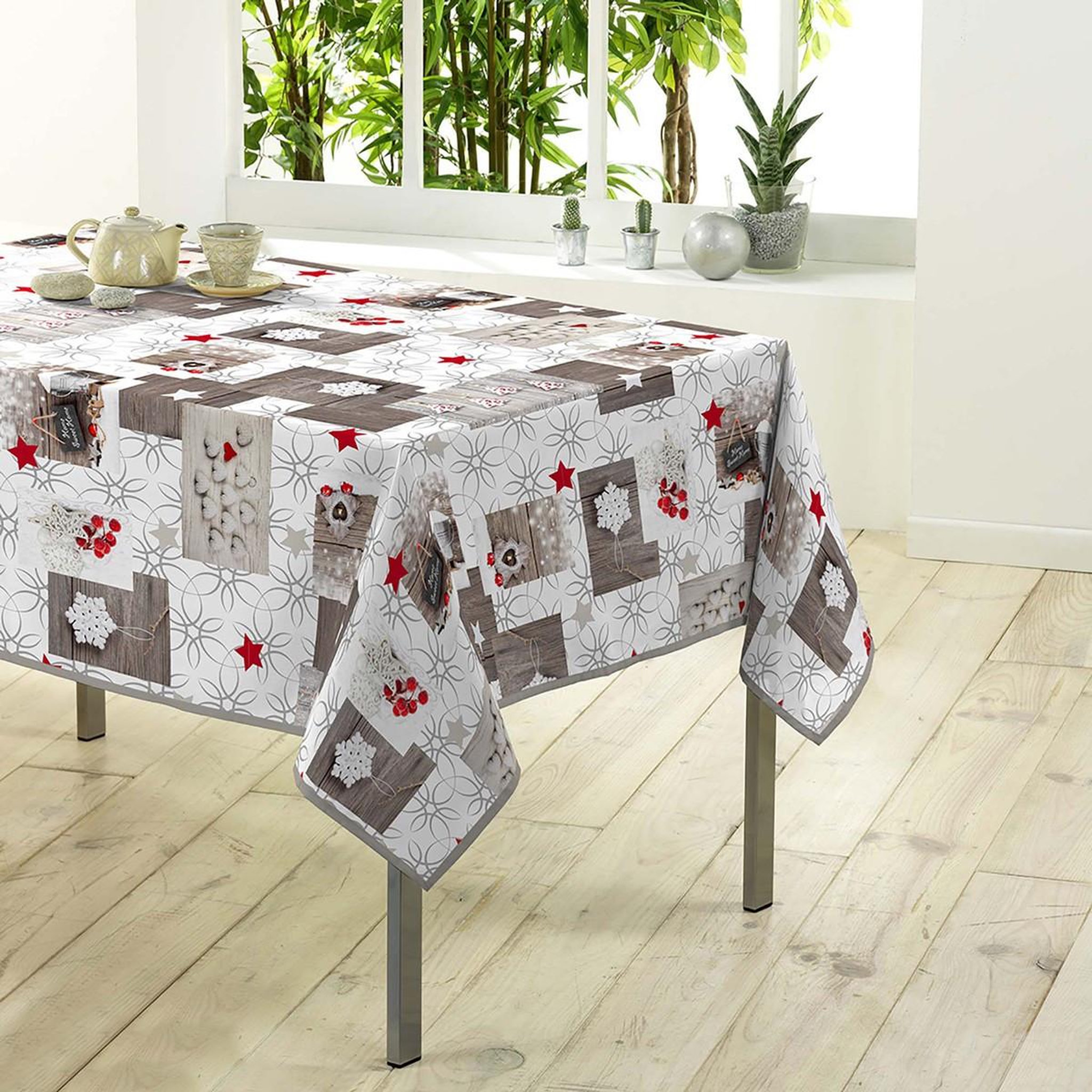 Douceur d'Intérieur Nappe rectangulaire  giboulée  150x300cm blanc & gris