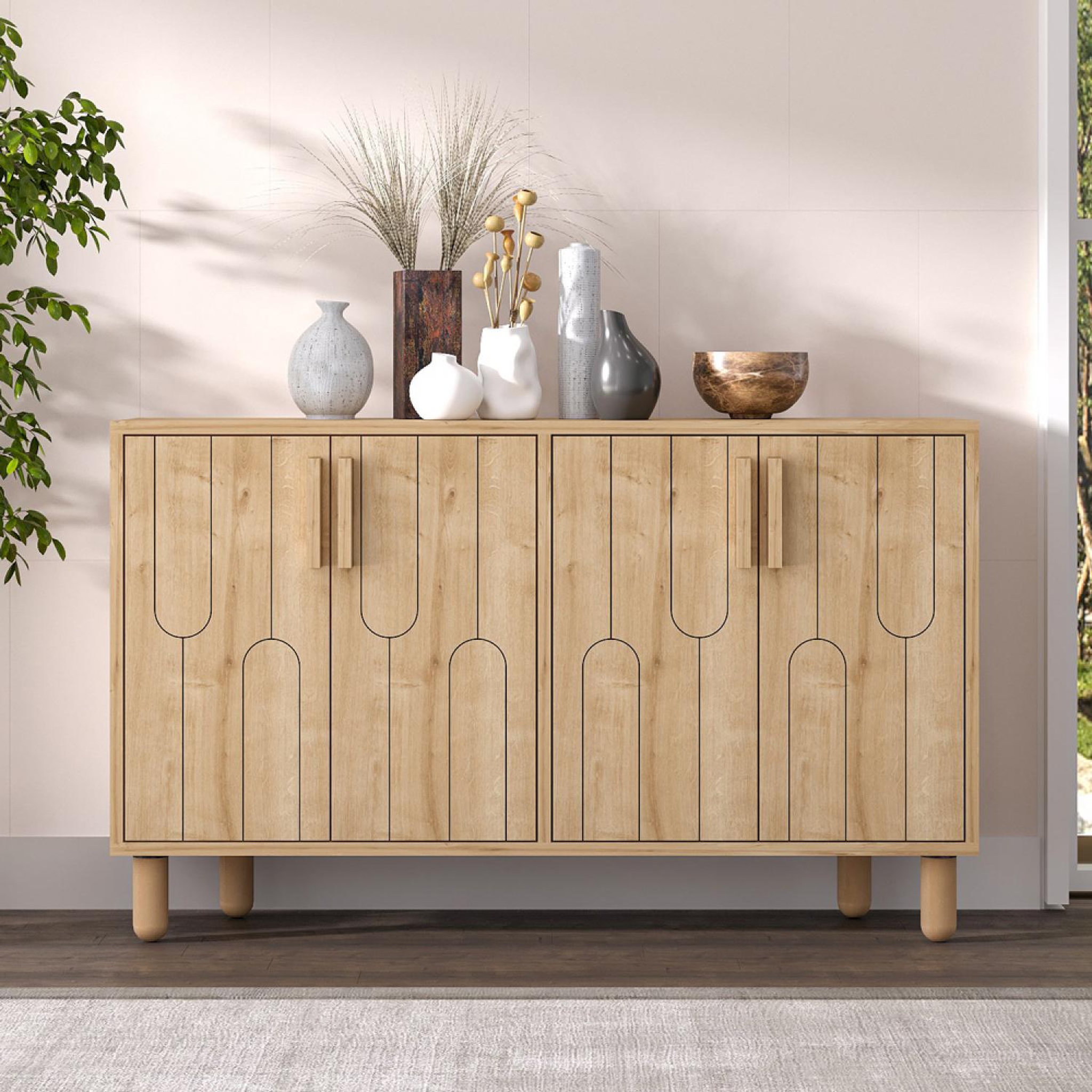 Voir la diapositive 2 : CONCEPT USINE Buffet 4 portes aspect bois design graphique120x73cm VINCI