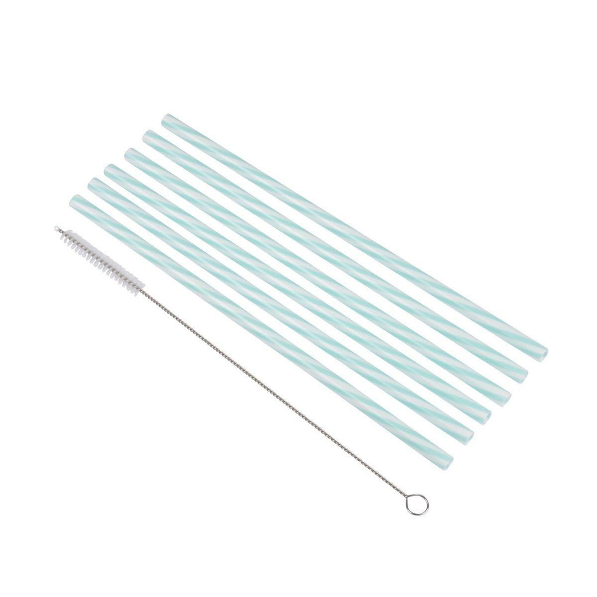 Paris Prix Lot de 6 Pailles & Brosse  Réutilisables  23cm Menthe