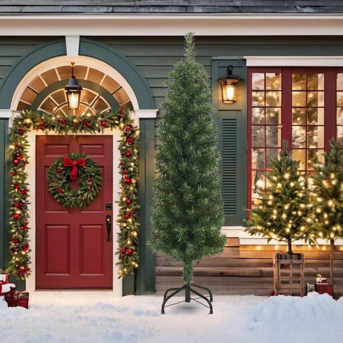 VIDAXL Sapin de Noël artificiel mince avec support vert 210 cm PVC