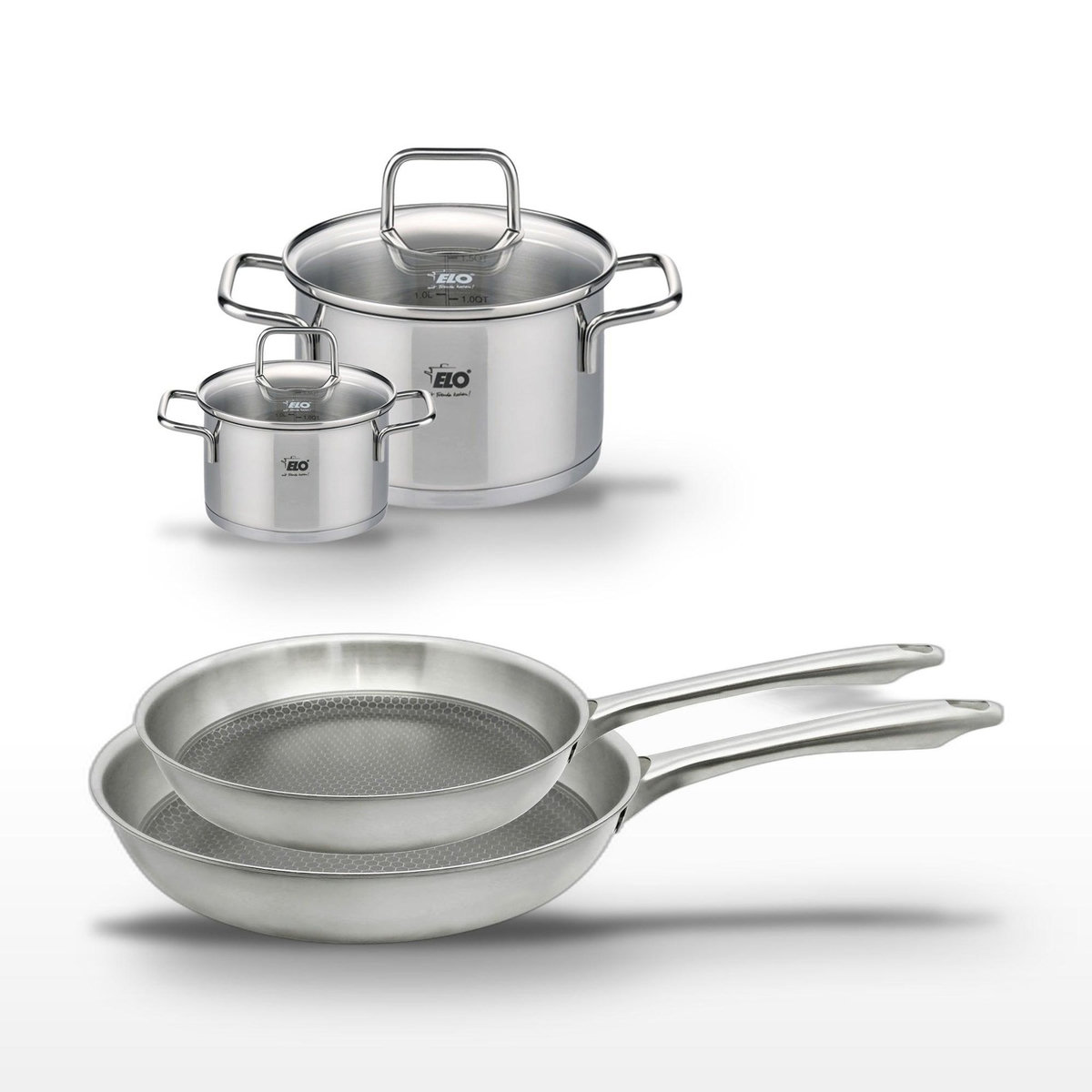 ELO Lot de 2 poêles 24/28 cm et 2 faitouts 12/20 cm Elo Relief Passion