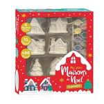 MES JOLIES MAISONS DE NOEL A PEINDRE. COFFRET AVEC 6 FIGURINES EN PLATRE, 10 CARTES DE NOEL A COLORIER, 400 STRASS AUTOCOLLANTS, 12 POTS DE PEINTURE ET 2 PINCEAUX, L'atelier Cloro