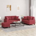 VIDAXL Ensemble de canapes 3 pcs et coussins rouge bordeaux similicuir