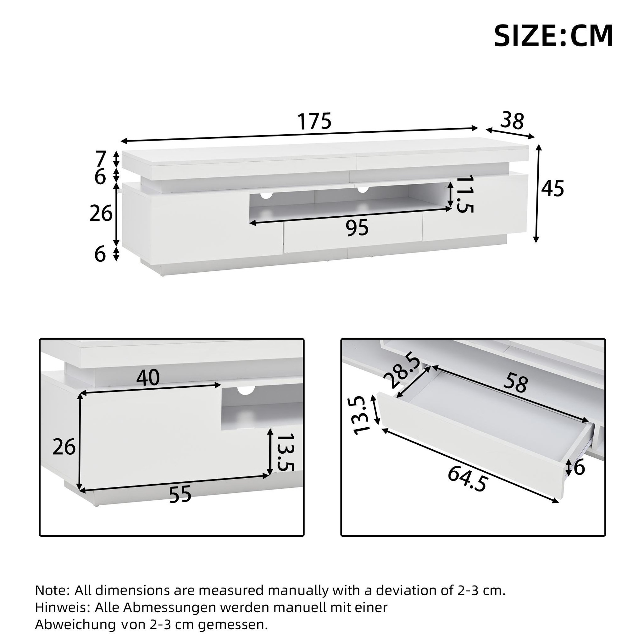 Voir la diapositive 3 : MERAX Meuble tv blanc 175 cm led panneau de particules