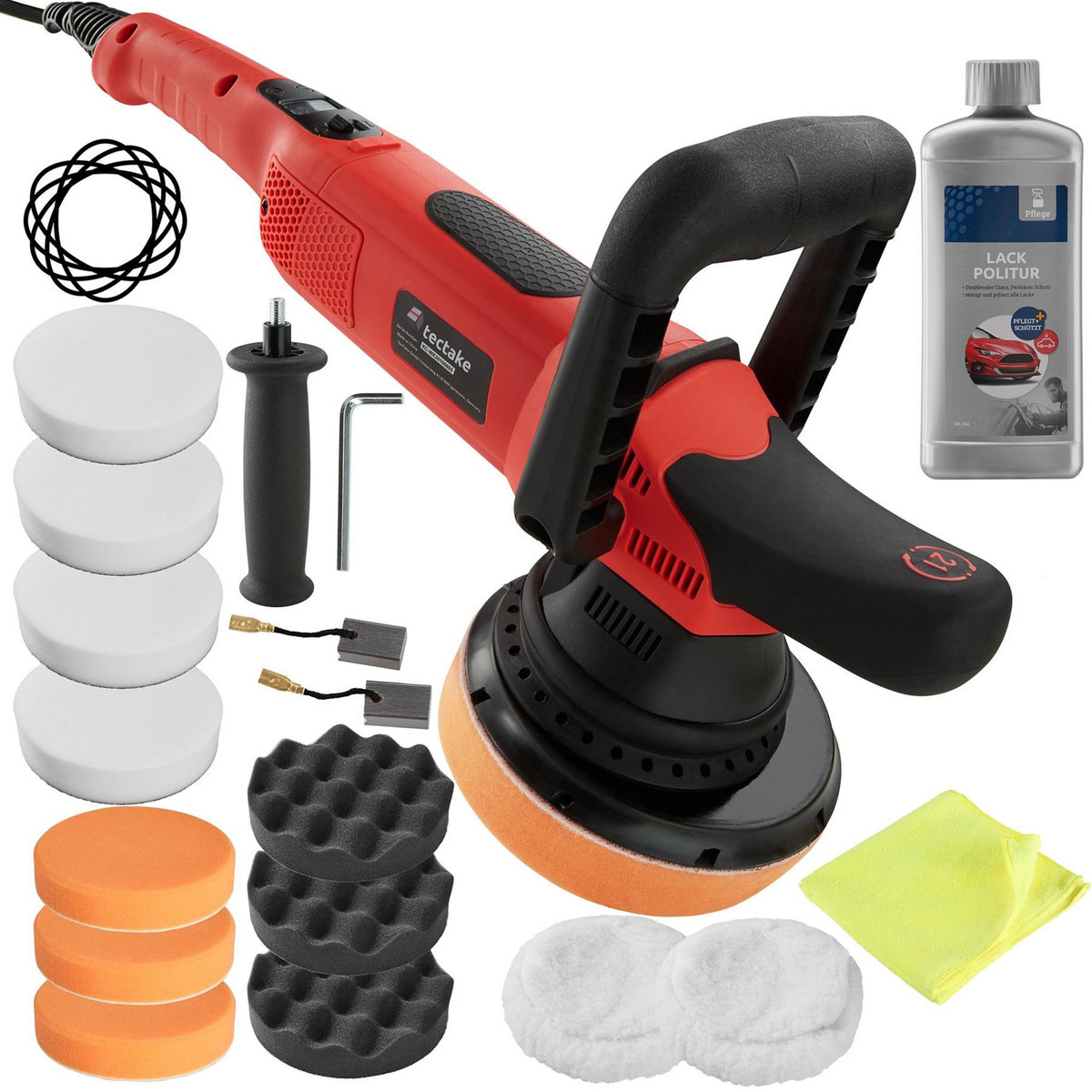 tectake Polisseuse excentrique avec 15 Accessoires 810 W noir/rouge