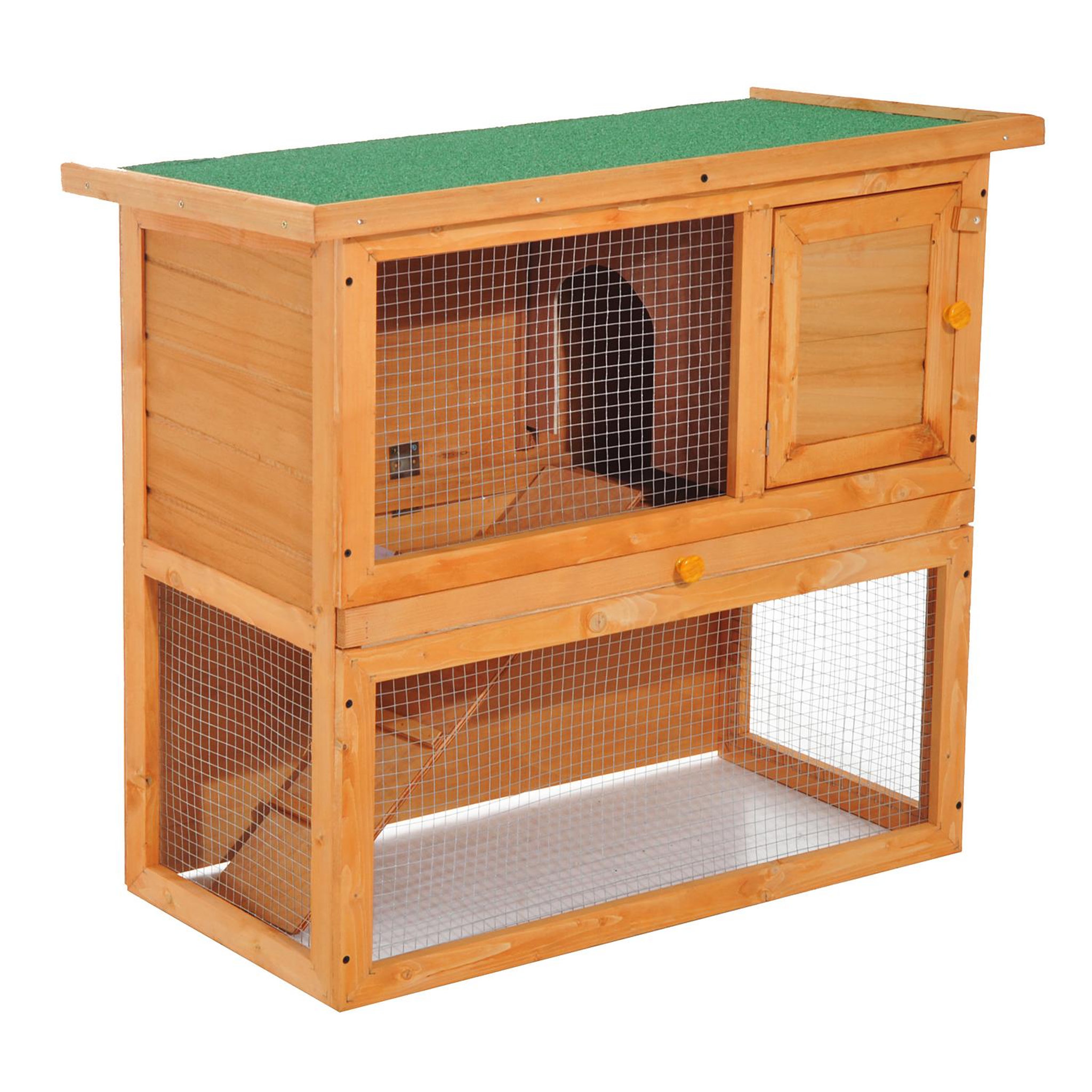 PAWHUT Clapier à lapin cage à lapin 2 étages plateau coulissant rampe et toit ouvrant 90l x 45l x 80h cm