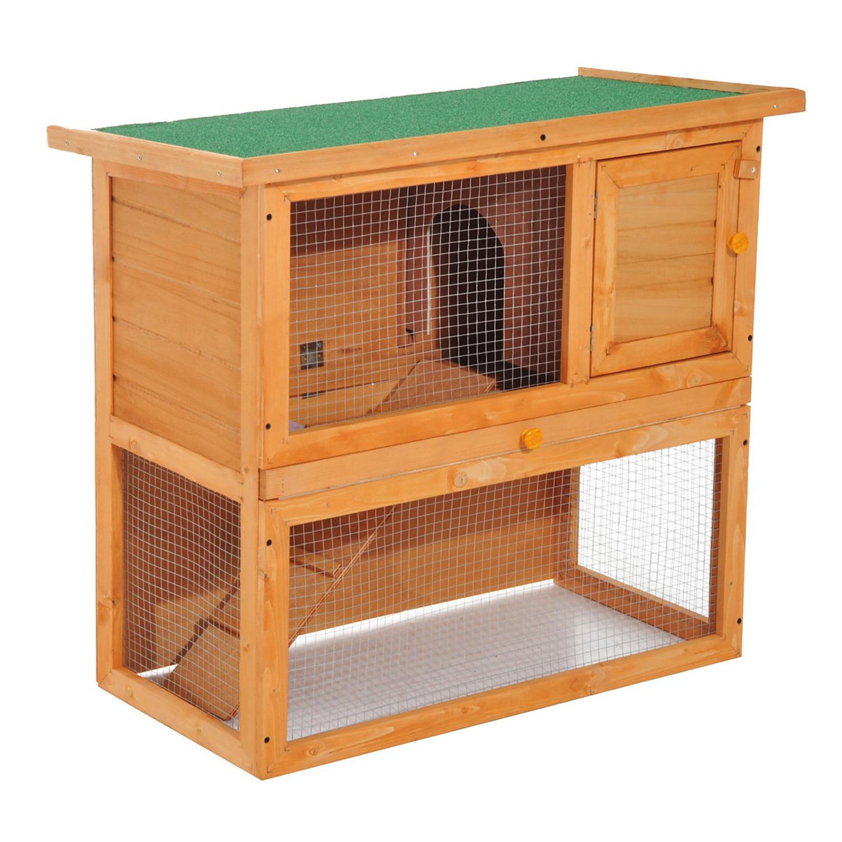 PAWHUT Clapier à lapin cage à lapin 2 étages plateau coulissant rampe et toit ouvrant 90L x 45l x 80H cm