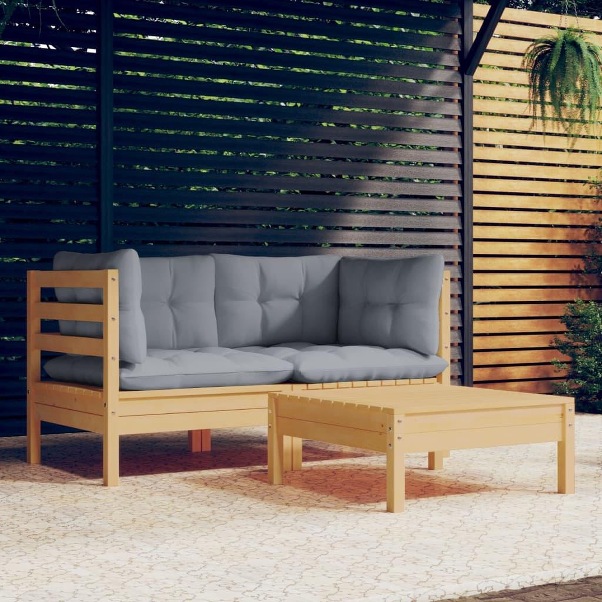 VIDAXL Salon de jardin 3 pcs avec coussins gris Bois de pin