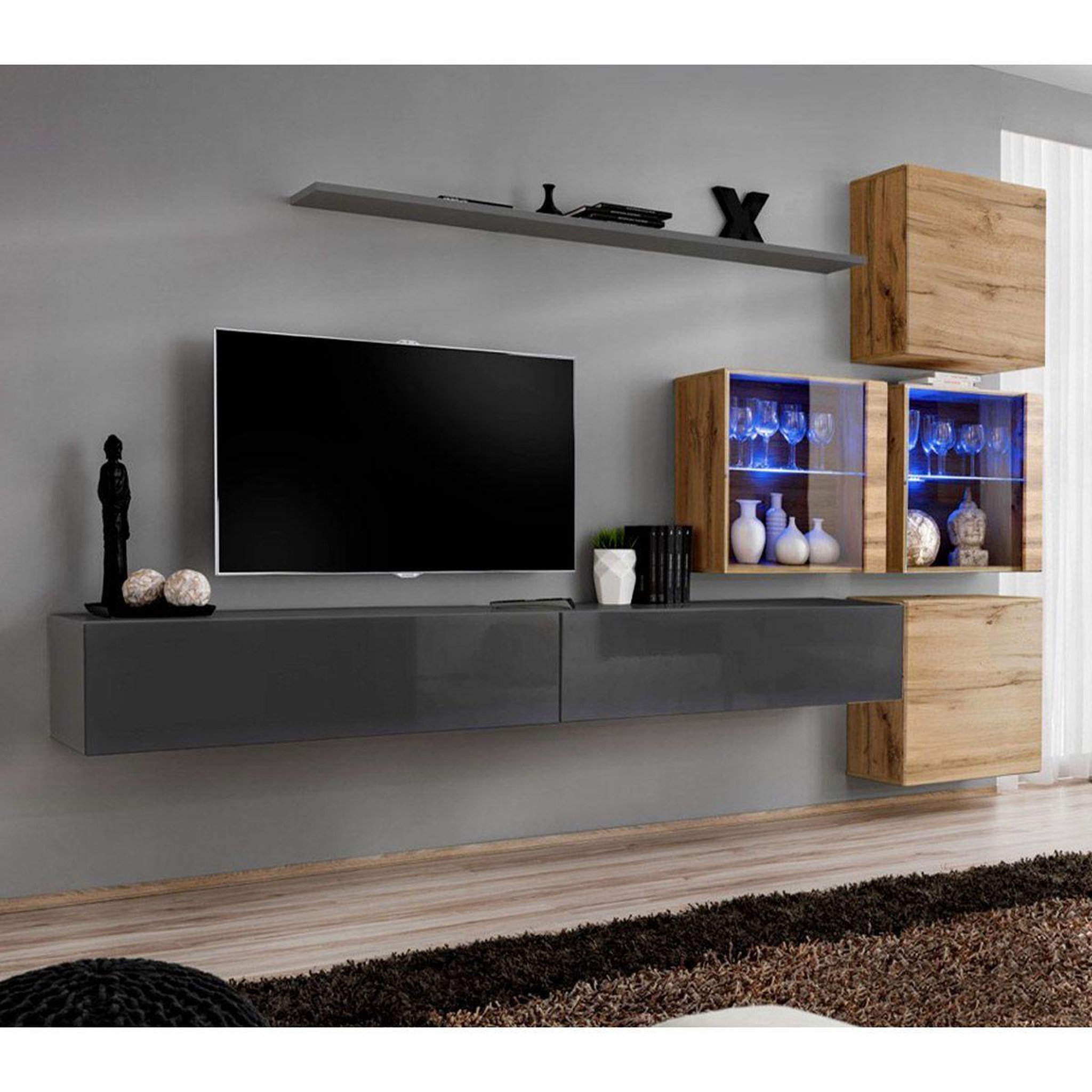 Voir la diapositive 1 : Paris Prix Meuble tv mural design  switch xix  310cm gris & naturel