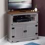 Voir la diapositive 2 : IDIMEX Meuble TV RAMON avec 2 portes, style mexicain en pin massif gris et brun